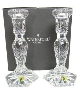 New $198 Waterford Crystal Pair Hardwick 8.5" Candlestick Two Candlesticks